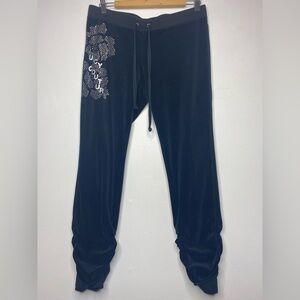 Juicy Couture Black Velour Midrise Jogger Pants Size M Y2K